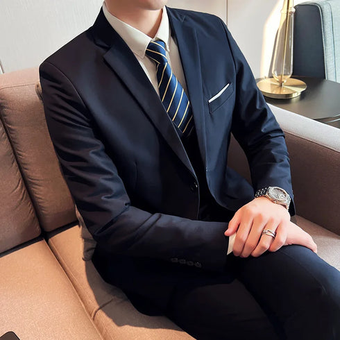 Fashion Business Casual Suit Set for Men with Vest and Trousers for Wedding