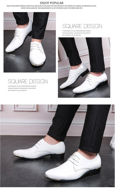 Elegant Oxford Dress Shoes for Men - Luxurious Patent Leather Formal Footwear for Weddings and Office Events, Sizes 38-48, Soft Rubber Outsole and Pointed Toe Design