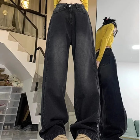 Trendy Vintage Fleece-lined Straight-leg Jeans for Women - Perfect for Autumn/Winter Loose-fit High-waisted Bell Bottoms - Fall Outfits with Jeans Inspiration