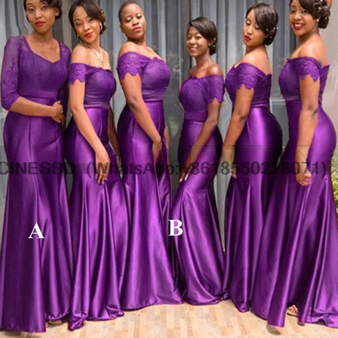 Lace Mermaid Dress Off Shoulder Short Sleeve Plus Size Floor Length Bridesmaid Dress