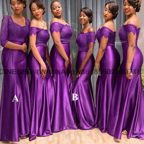 Lace Mermaid Dress Off Shoulder Short Sleeve Plus Size Floor Length Bridesmaid Dress