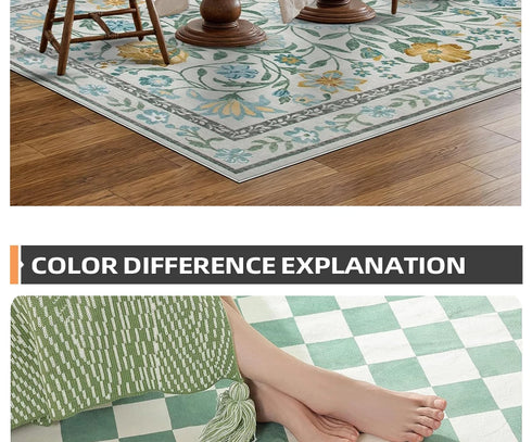 Floral Style Living Room Carpet Machine Washable Large Area Decorative Rug