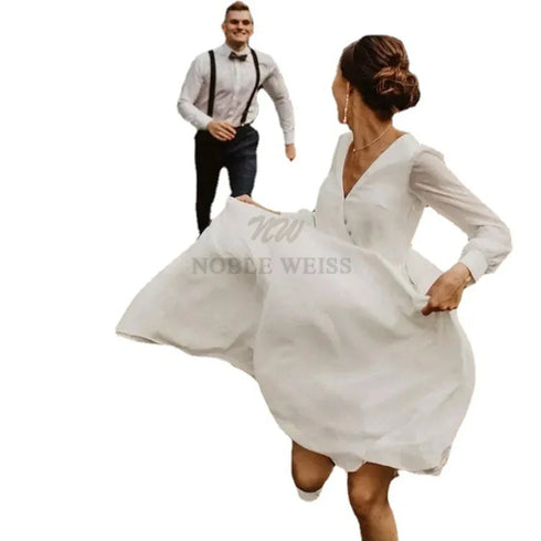 Wedding Dress V-neck Chiffon Boho A-LINE Floor-Length Dress