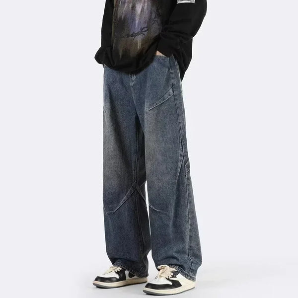 Hip Hop Fashion Drawstring Jeans Men's Streetwear Vintage Wide Leg Denim Trousers Y2K Baggy Pantalones Hombre