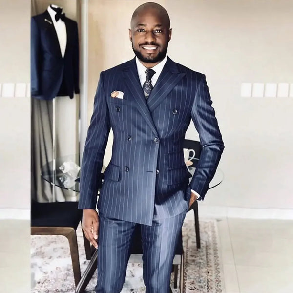 Male Formal Casual Suit with Peak Lapel Double Breasted Blazer and Pants for Weddings