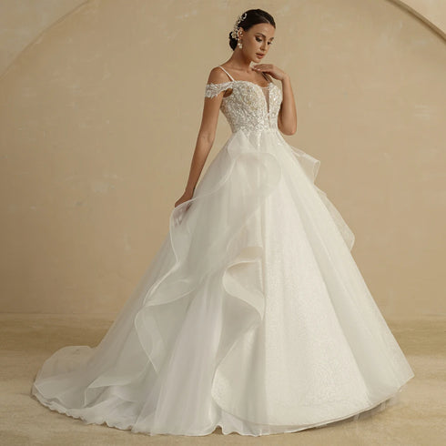 BEPEITHY Customized Luxury Strapless A Line Glitter Wedding Dresses