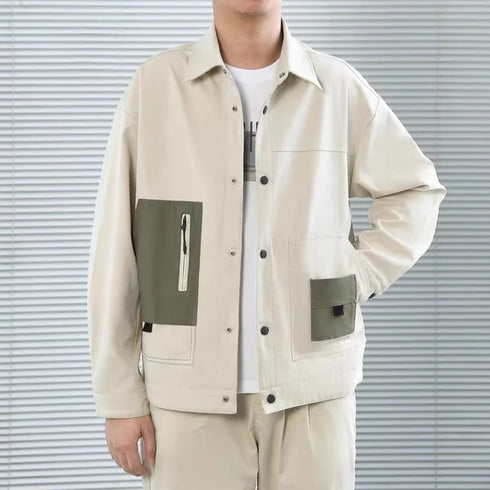 Men's Retro Colorblock Bomber Jacket with Pockets - Casual Autumn Baseball Uniform for Stylish Outfits