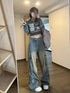 Female Jean Spliced Pockets Cargo Pants Distressed Denim Basics