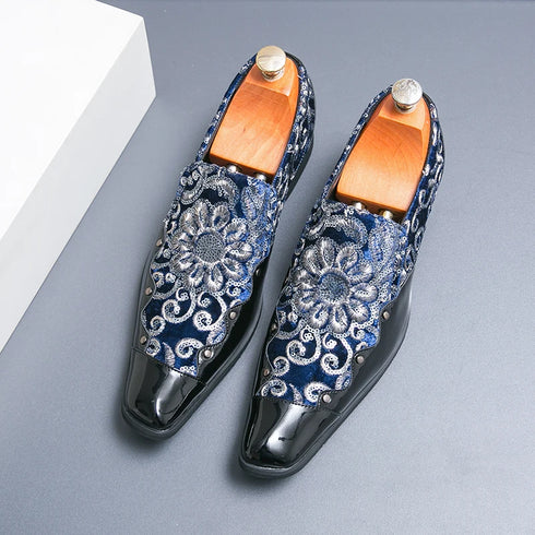 Luxury Patent Leather Loafers for Men - Designer Comfortable Embroidery Shoes Perfect for Wedding and Party, Breathable Formal Dress Footwear in Plus Sizes