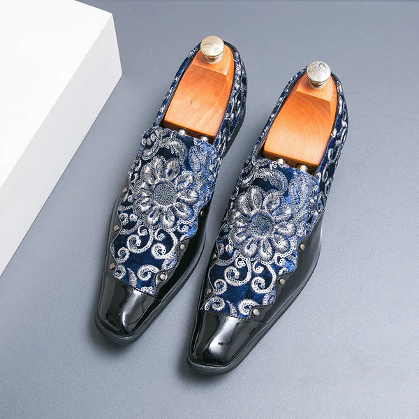 Luxury Patent Leather Loafers for Men - Designer Comfortable Embroidery Shoes Perfect for Wedding and Party, Breathable Formal Dress Footwear in Plus Sizes