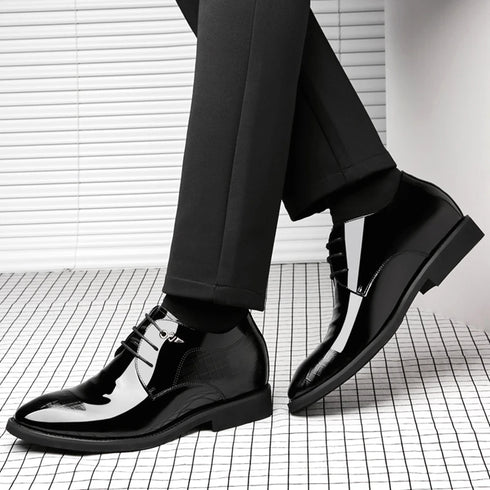 Elevator Dress Shoes for Men Patent Leather Heighten Formal Oxfords