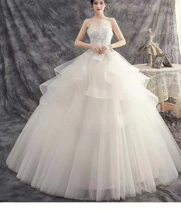 Ball Gown Wedding Dress Lace Up Back Embroidered Floor Length Plus Size For Modern Brides
