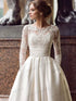 Elegant Satin Wedding Dress With Vintage Lace Appliques Back Lace Up Floor Length