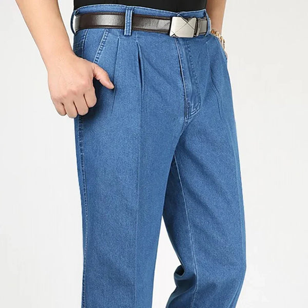 Autumn Double Pleated Men's Thin Jeans for Business Leisure