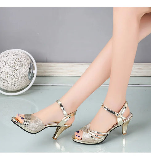 Elegant Bling Peep Toe Sandals for Women – Summer Dress Shoes with Wedge High Heels