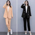 Elegant Women's Business Suit Set with Double-Breasted Coat and Ankle-Length Harem Pants for Formal Office Wear and Stylish Commutes