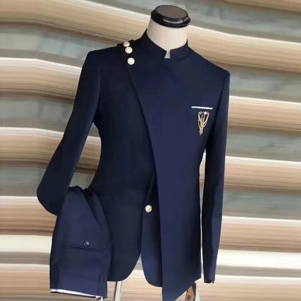 Elegant Men's Traditional Chinese Suit Set - Formal Blazer and Trousers for Weddings and Special Occasions