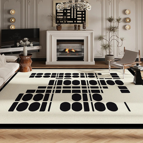 Luxury Living Room Decoration Black White Carpet French Style Area Rug Anti-slip Floor Mat