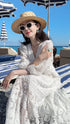 Elegant Embroidery White Lace Long Dress for Women Evening Occasion