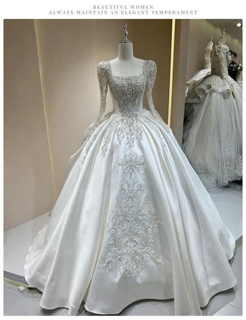 Luxurious Bridal Gown with Sparkling Embellishments Lace Embroidery and Long Train Wedding Dress