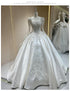 Luxurious Bridal Gown with Sparkling Embellishments Lace Embroidery and Long Train Wedding Dress