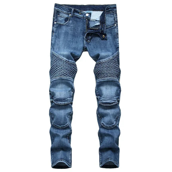 Men's Casual Motorcycle Slim Patchwork Jeans for Streetwear