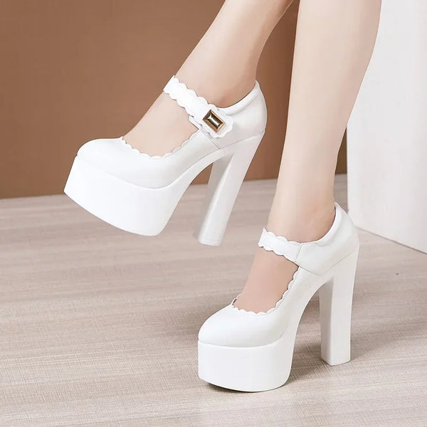 15cm Block High Heels Shoes Thick Platform Women Pumps