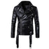Men's Slim Fit Motorcycle Bomber Leather Jacket with Turn Down Collar and Zipper Pockets for Autumn and Winter Styling
