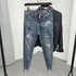Korean Style Slim Men's Jeans with Cat Whisker Holes and Colorful Paint Splatters - Stylish Medium Wash Jeans for Casual Outfits