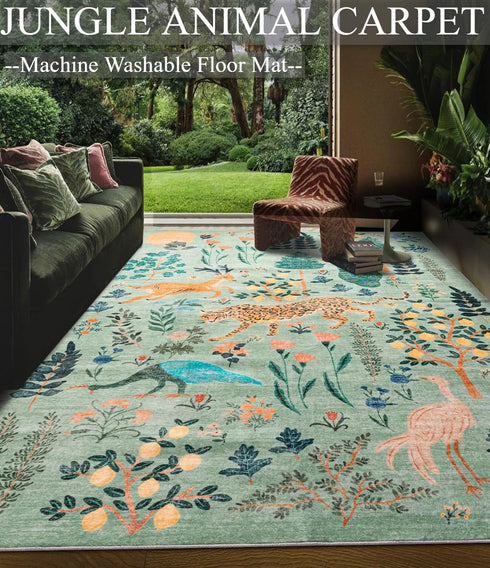 Jungle Animal Area Rug Non Slip Machine Washable Floor Mat for Living Room and Bedroom Decor