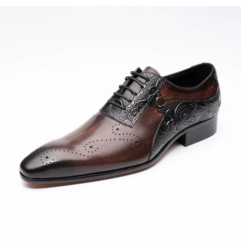 Handmade Men's Wedding Dress Brogue Shoes Genuine Leather Lace-Up Casual Fashion Footwear