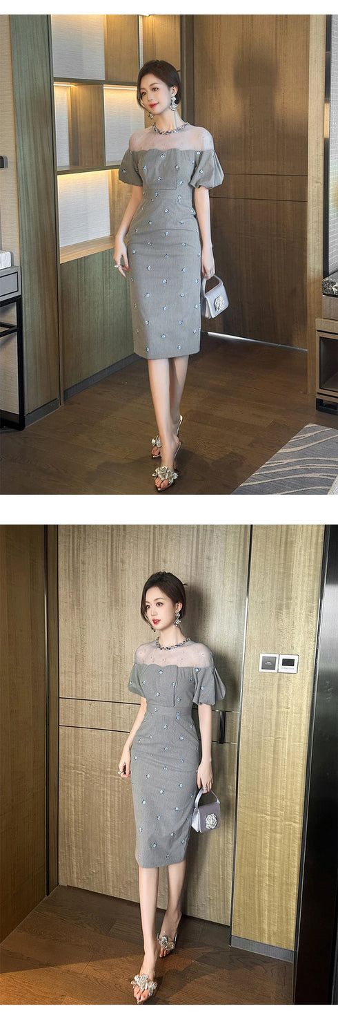 Work Style Striped Floral Formal Occasion Dress Women Clothes