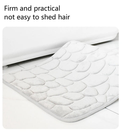 Pebble Embossed Coral Velvet Bathroom Non Slip Mat Quick Drying Machine Washable Floor Rug