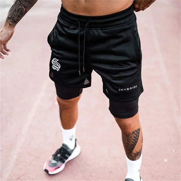 Summer Mesh Sports Shorts Men 2 In 1 Jogging Running Gym Fitness