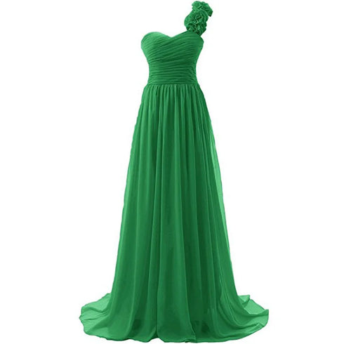 Chiffon Off-Shoulder A-Line Dress With Floral Pleats Floor-Length Corset Back Bridesmaid Dress
