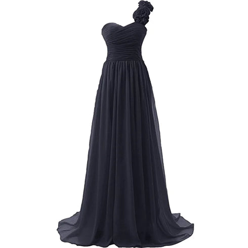 Chiffon Off-Shoulder A-Line Dress With Floral Pleats Floor-Length Corset Back Bridesmaid Dress