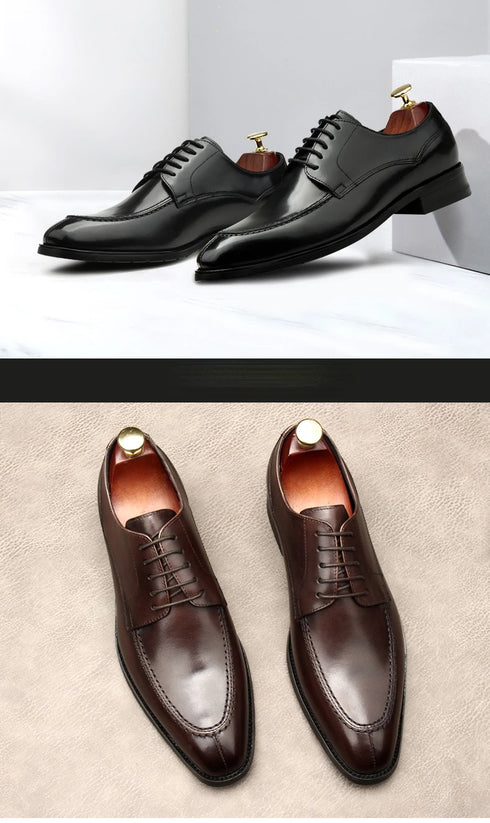 Luxury Handmade Genuine Leather Italian Oxfords for Men - Retro British Style Formal Social Shoes Perfect for Weddings and Office Wear