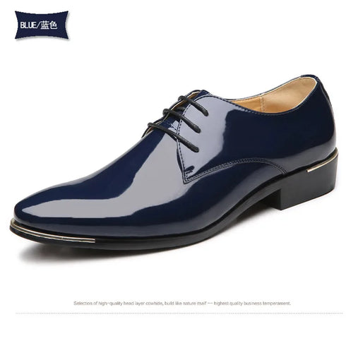 Elegant Oxford Dress Shoes for Men - Luxurious Patent Leather Formal Footwear for Weddings and Office Events, Sizes 38-48, Soft Rubber Outsole and Pointed Toe Design