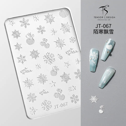 3D Relief Snowflake Sweater Carving Mold for Nail Art - Santa Claus and Elk Christmas Manicure DIY Template with Storage Box and Scraper