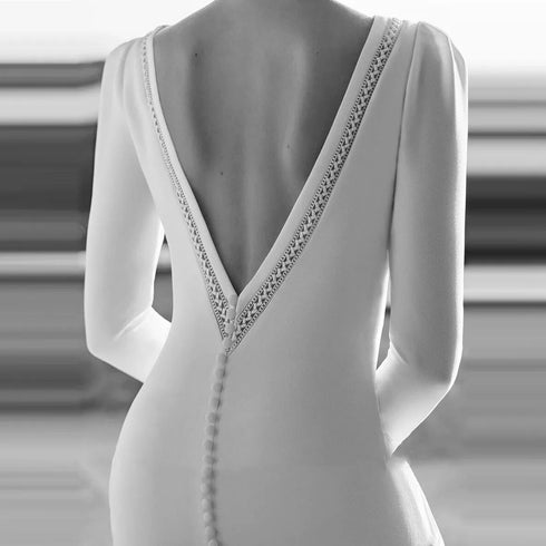 Classic Mermaid Wedding Dresses Women's Sexy Backless Bridal Gown Elegant Long Sleeve Muslim Style