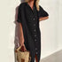 Women's Elegant Summer Shirt Dress Loose Fit Cotton Linen with Pockets