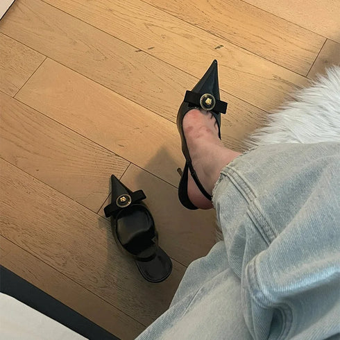 French Temperament Bow Pointed Toe Thin Heels For Women
