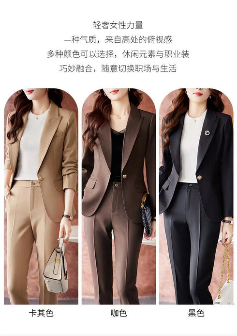 Korean Elegant Casual Blazer Coat and Flare Pants Two-Piece Women's Suit Set for Autumn/Winter Fashion