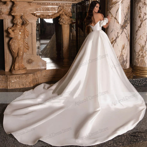 Backless Satin A-Line Wedding Dress Vintage Silhouette With Built-In Bra Floor Length