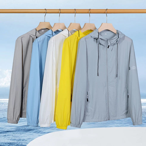 Summer Hooded Windbreaker Jacket for Men and Women - Quick Dry Sun Protection Clothing for Fishing and Hunting, Casual Outdoor Outerwear with Pockets