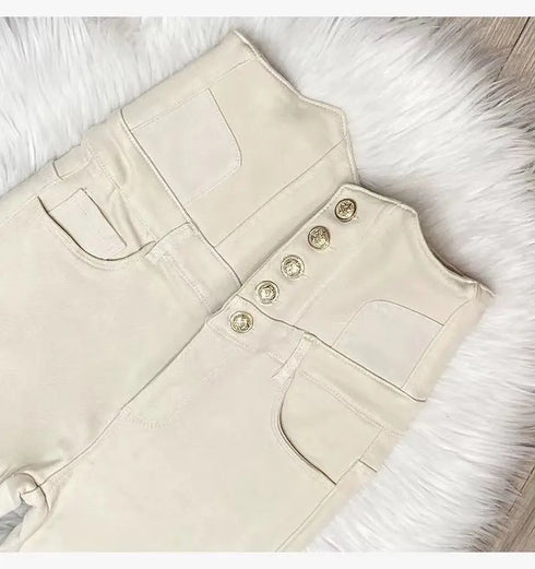 Beige Super High Waist Pencil Jeans Women Korean Slim Denim Pants