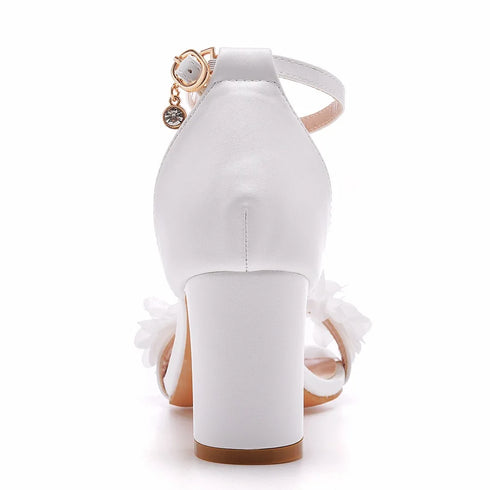 Elegant Floral Buckle Strap Heeled Sandals for Women's Wedding and Party Wear