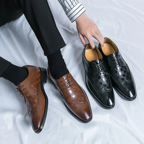 Stylish Brogue Lace-Up Business Formal Shoes for Men – Perfect for Office, Banquet, and Outdoor Parties in Sizes 38-48