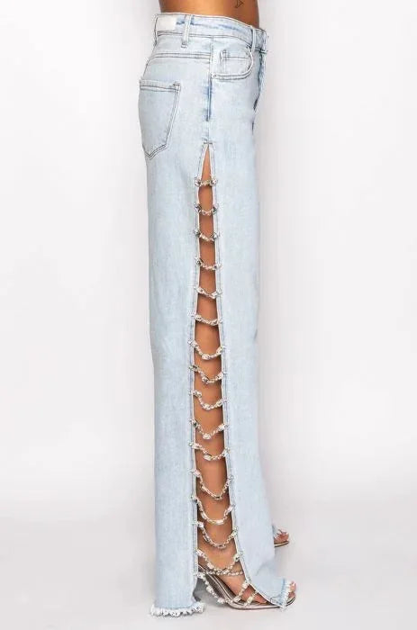 High Waist Ripped Jeans for Women Denim Wide-Leg Style