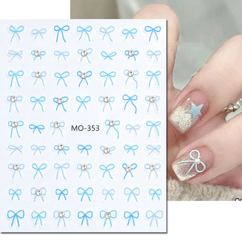 5D Embossed Nail Art Stickers - Semi-Transparent White Bowknots Adhesive Sliders for Creative Manicure Decorations and Nail Art Accessories